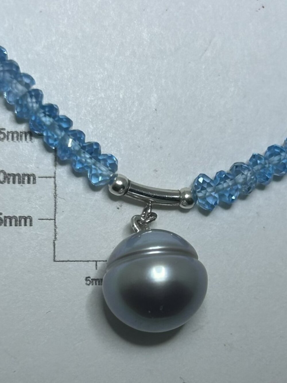 Blue Spinel Gemstone with Freshwater Pearl Pendant Necklace.